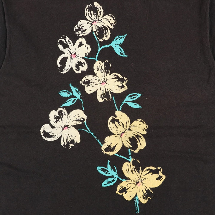 90'S Fruit of the Loom floral print t-shirt, made in USA, men's size L equivalent, vintage. cotton black type Vintage Second Hand