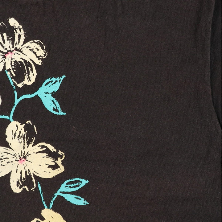 90'S Fruit of the Loom floral print t-shirt, made in USA, men's size L equivalent, vintage. cotton black type Vintage Second Hand