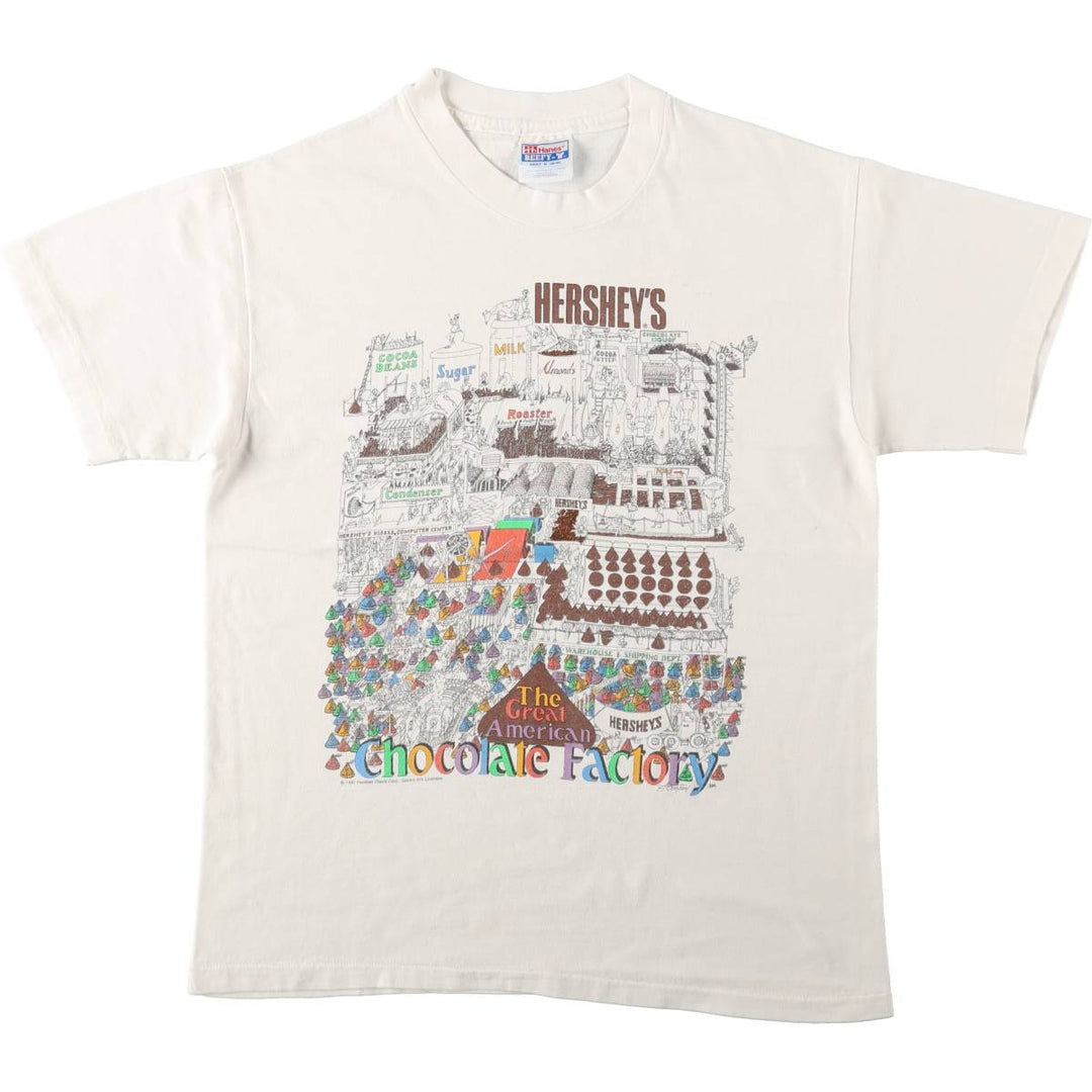 90'S Hanes The Hershey Company Print T-Shirt, Made in USA, Men's Size M (approx.), Vintage cotton white type Vintage Second Hand
