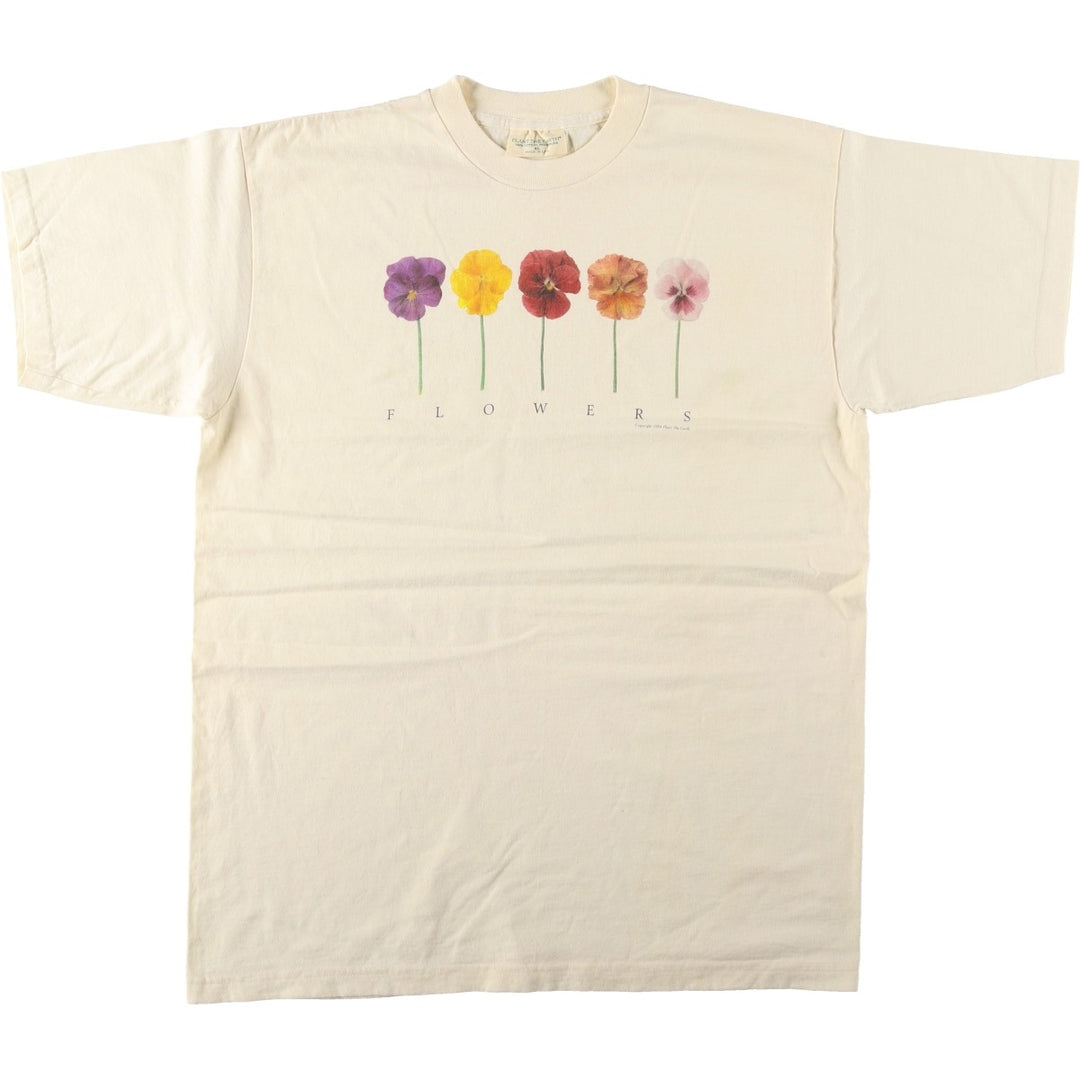 90'S PLANT THE EARTH Floral Print T-Shirt, Made in USA, Men's XL (approx.), Vintage cotton unbleached Vintage Second Hand