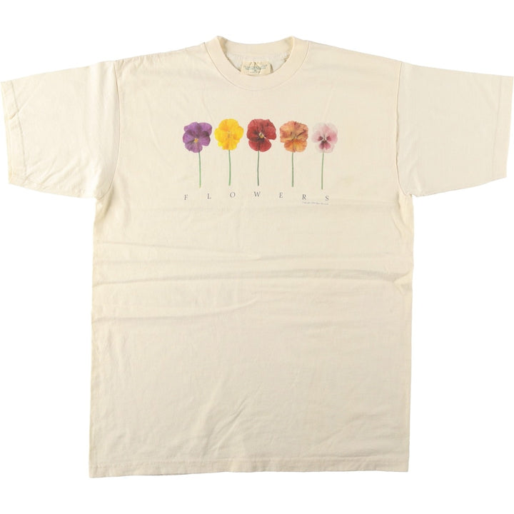 90'S PLANT THE EARTH Floral Print T-Shirt, Made in USA, Men's XL (approx.), Vintage cotton unbleached Vintage Second Hand