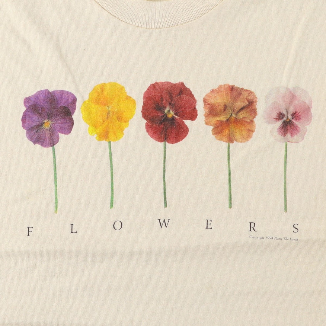 90'S PLANT THE EARTH Floral Print T-Shirt, Made in USA, Men's XL (approx.), Vintage cotton unbleached Vintage Second Hand