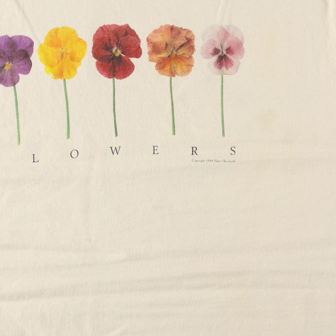 90'S PLANT THE EARTH Floral Print T-Shirt, Made in USA, Men's XL (approx.), Vintage cotton unbleached Vintage Second Hand