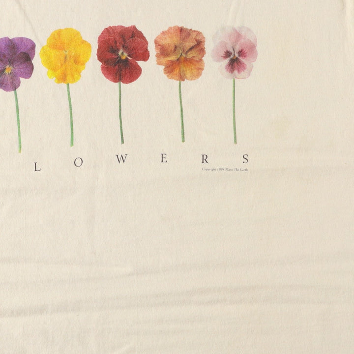 90'S PLANT THE EARTH Floral Print T-Shirt, Made in USA, Men's XL (approx.), Vintage cotton unbleached Vintage Second Hand