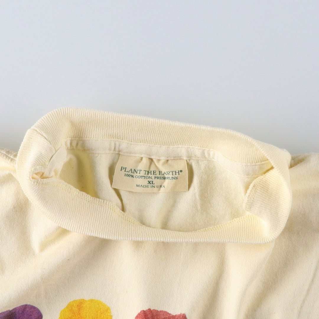 90'S PLANT THE EARTH Floral Print T-Shirt, Made in USA, Men's XL (approx.), Vintage cotton unbleached Vintage Second Hand