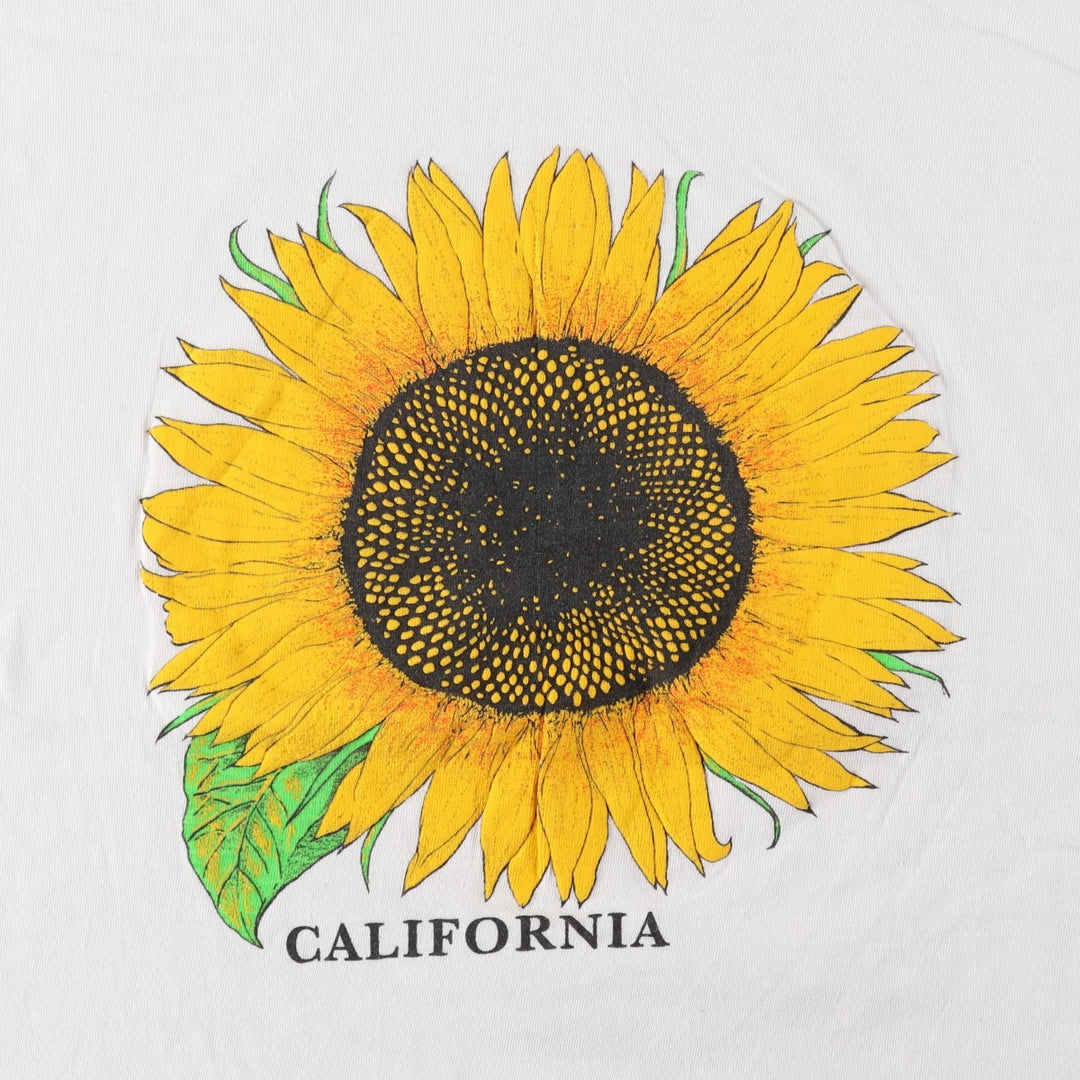 90'S Hawks floral sunflower pattern printed T-shirt, men's size XL equivalent, vintage. cotton white type Vintage Second Hand