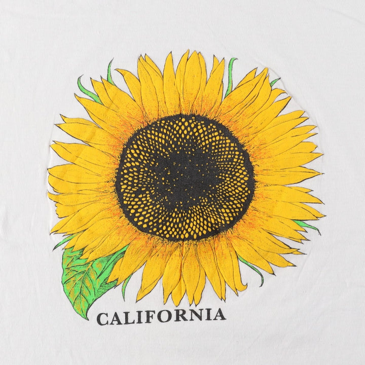 90'S Hawks floral sunflower pattern printed T-shirt, men's size XL equivalent, vintage. cotton white type Vintage Second Hand