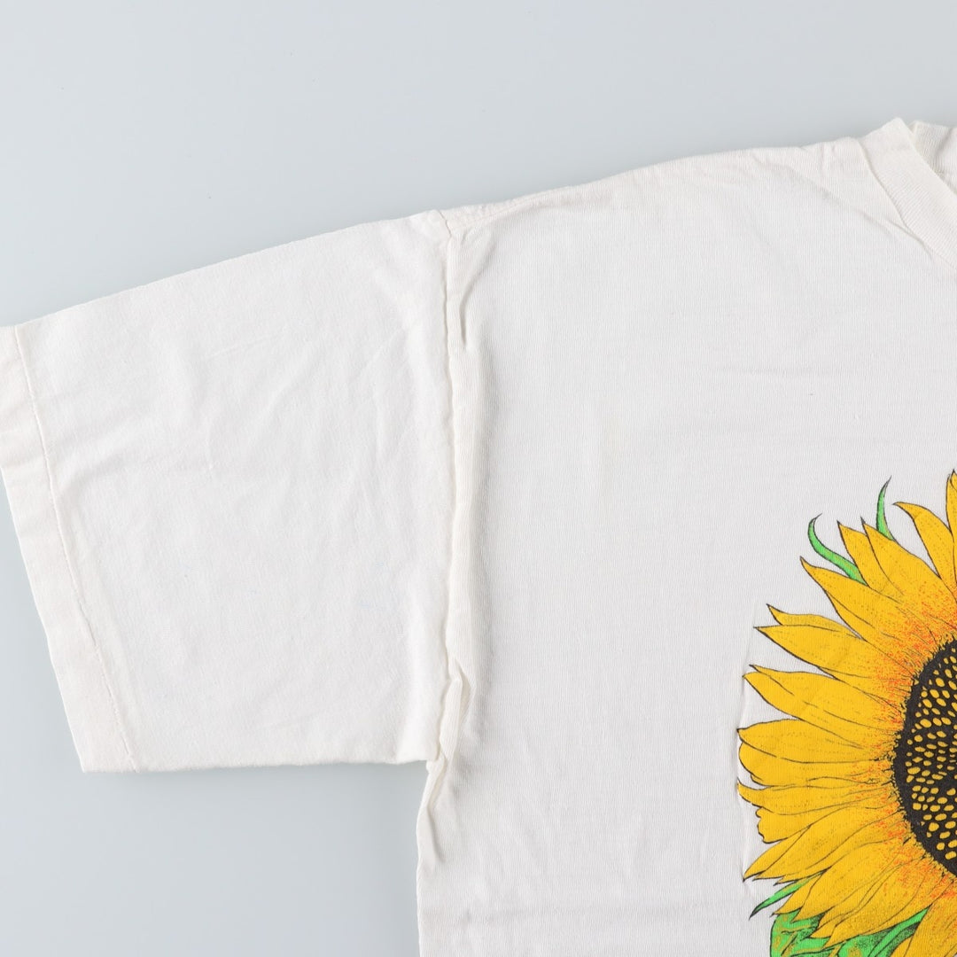 90'S Hawks floral sunflower pattern printed T-shirt, men's size XL equivalent, vintage. cotton white type Vintage Second Hand