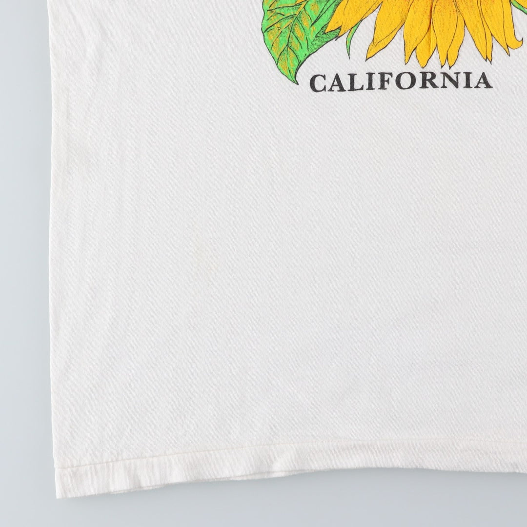 90'S Hawks floral sunflower pattern printed T-shirt, men's size XL equivalent, vintage. cotton white type Vintage Second Hand