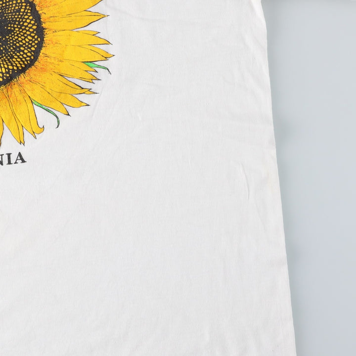 90'S Hawks floral sunflower pattern printed T-shirt, men's size XL equivalent, vintage. cotton white type Vintage Second Hand