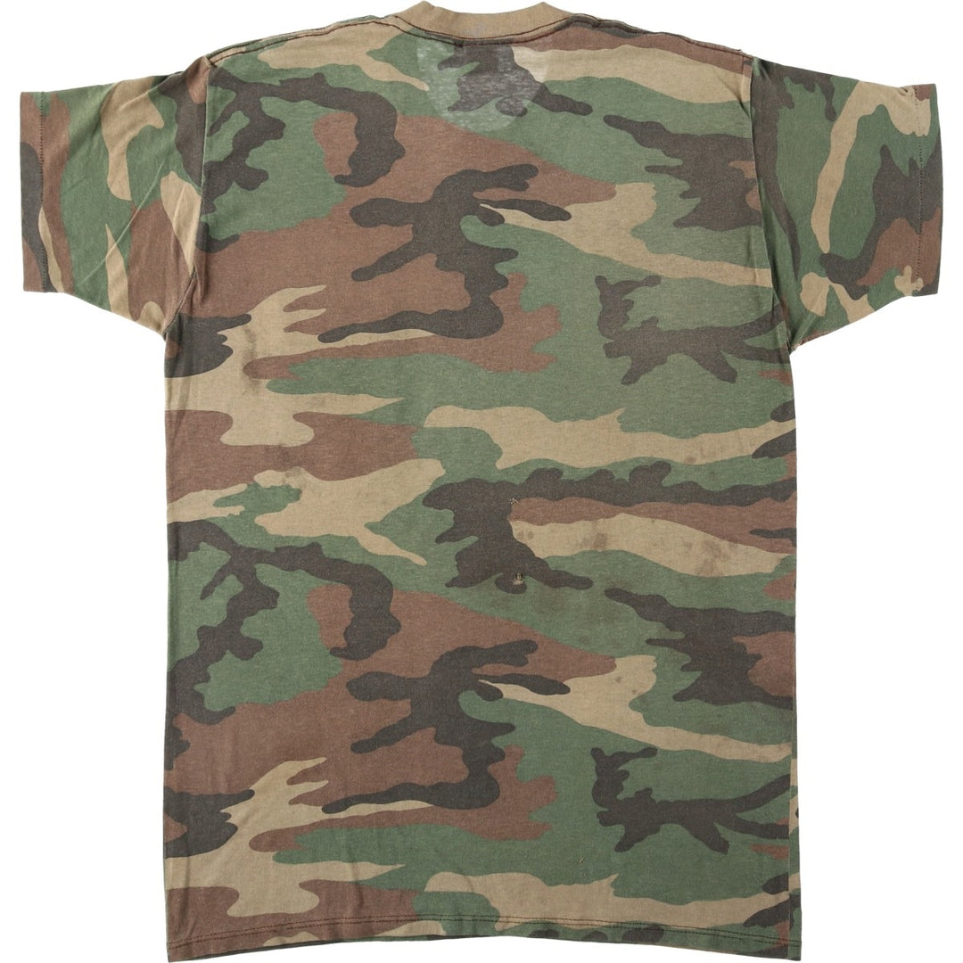 ~90'S 5050 Camouflage Pattern Woodland Camo Pocket T-Shirt Men's Size L (Equivalent) Vintage unclear Khaki type Vintage Second Hand