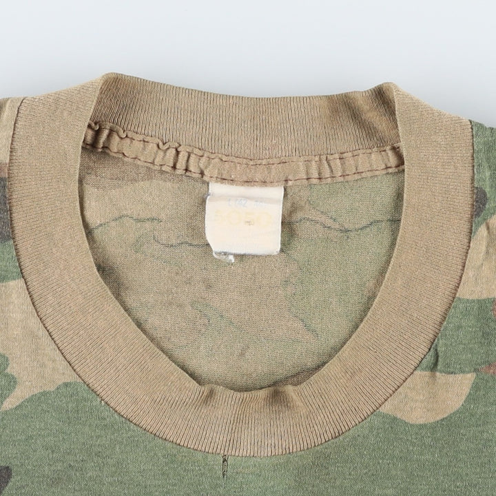 ~90'S 5050 Camouflage Pattern Woodland Camo Pocket T-Shirt Men's Size L (Equivalent) Vintage unclear Khaki type Vintage Second Hand