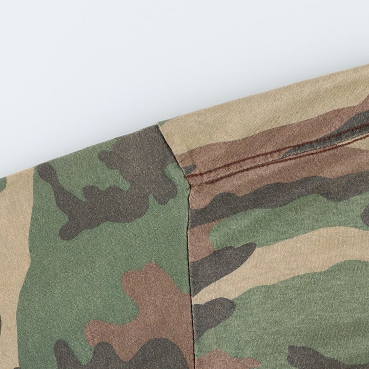 ~90'S 5050 Camouflage Pattern Woodland Camo Pocket T-Shirt Men's Size L (Equivalent) Vintage unclear Khaki type Vintage Second Hand