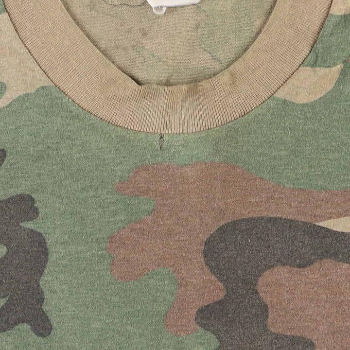 ~90'S 5050 Camouflage Pattern Woodland Camo Pocket T-Shirt Men's Size L (Equivalent) Vintage unclear Khaki type Vintage Second Hand
