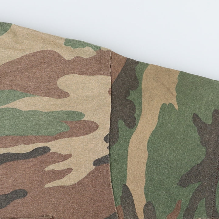 ~90'S 5050 Camouflage Pattern Woodland Camo Pocket T-Shirt Men's Size L (Equivalent) Vintage unclear Khaki type Vintage Second Hand