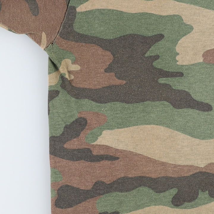 ~90'S 5050 Camouflage Pattern Woodland Camo Pocket T-Shirt Men's Size L (Equivalent) Vintage unclear Khaki type Vintage Second Hand