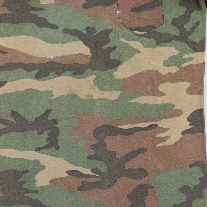 ~90'S 5050 Camouflage Pattern Woodland Camo Pocket T-Shirt Men's Size L (Equivalent) Vintage unclear Khaki type Vintage Second Hand