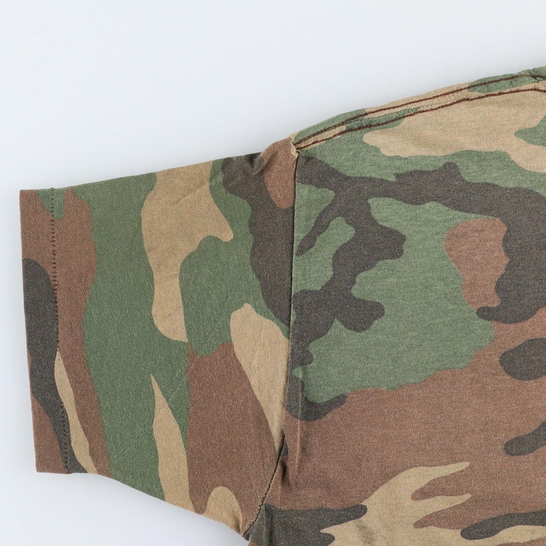 ~90'S 5050 Camouflage Pattern Woodland Camo Pocket T-Shirt Men's Size L (Equivalent) Vintage unclear Khaki type Vintage Second Hand