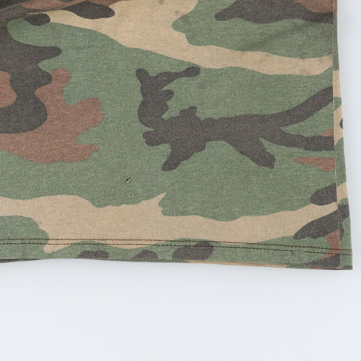 ~90'S 5050 Camouflage Pattern Woodland Camo Pocket T-Shirt Men's Size L (Equivalent) Vintage unclear Khaki type Vintage Second Hand