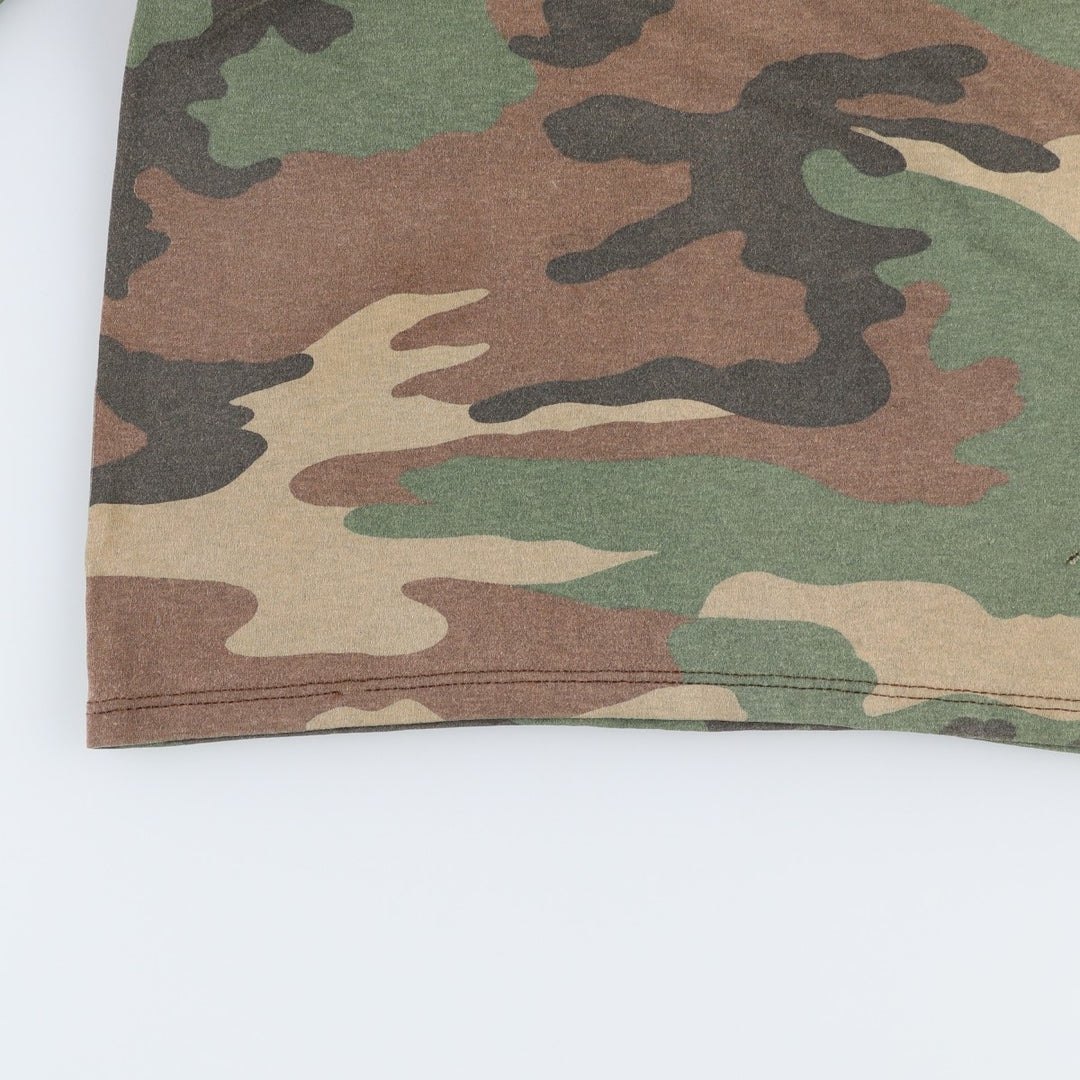 ~90'S 5050 Camouflage Pattern Woodland Camo Pocket T-Shirt Men's Size L (Equivalent) Vintage unclear Khaki type Vintage Second Hand