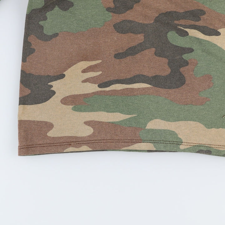 ~90'S 5050 Camouflage Pattern Woodland Camo Pocket T-Shirt Men's Size L (Equivalent) Vintage unclear Khaki type Vintage Second Hand