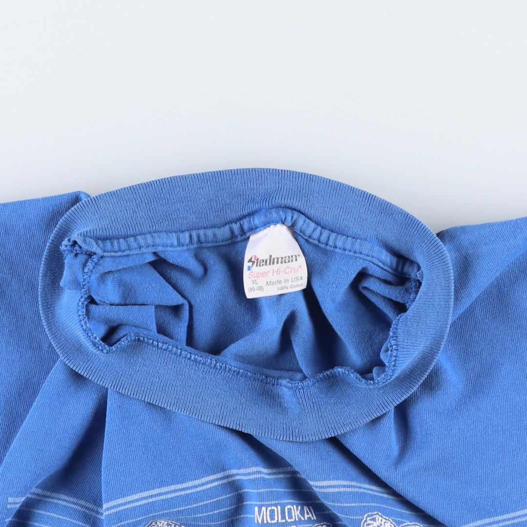 80s-90'S Stedman souvenir T-shirt, made in USA, men's size XL equivalent, vintage. cotton blue type Vintage Second Hand