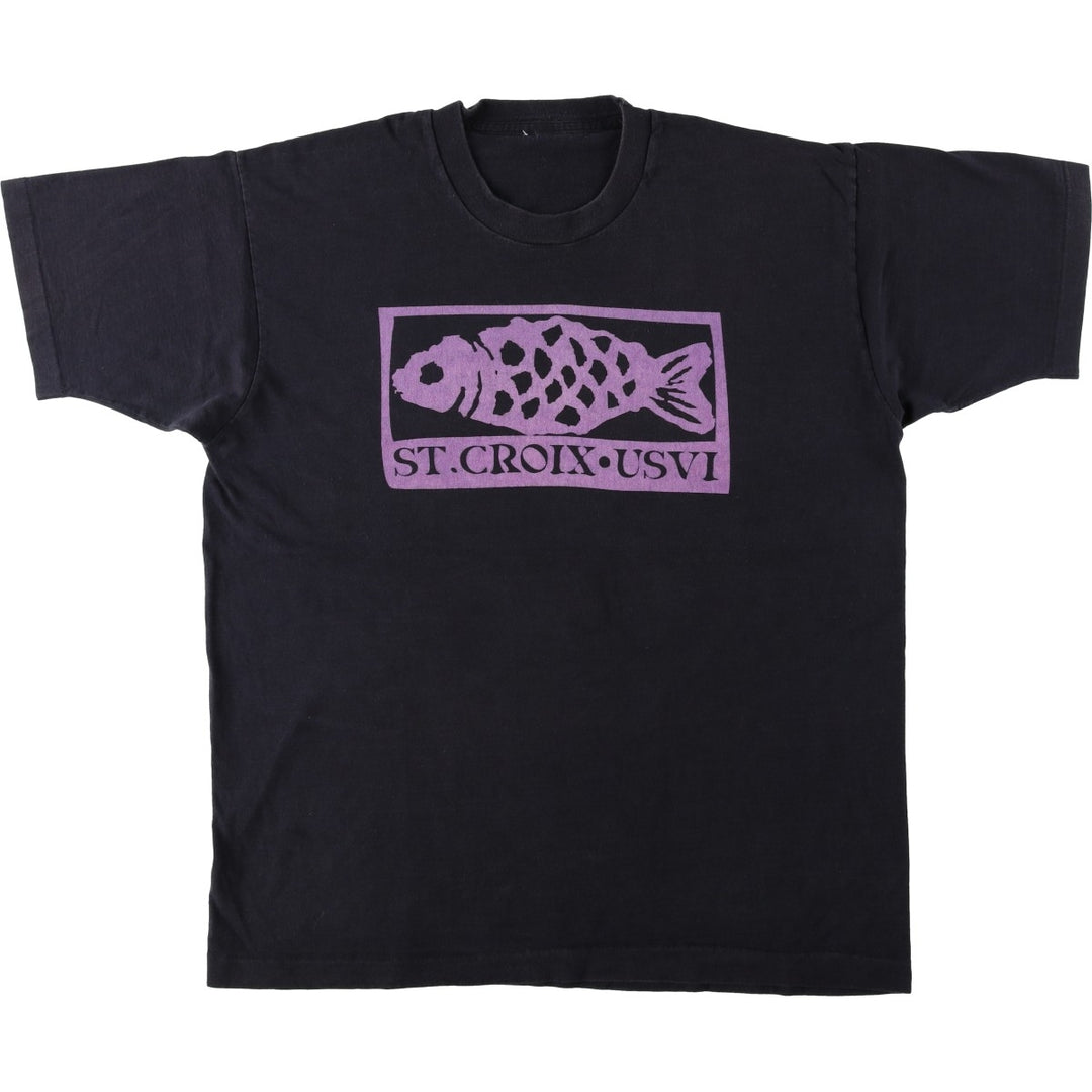 Fish print T-shirt, men's size L equivalent, vintage. unclear black type Vintage Second Hand