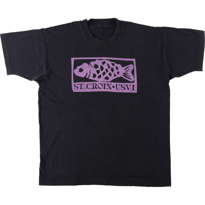 Fish print T-shirt, men's size L equivalent, vintage. unclear black type Vintage Second Hand