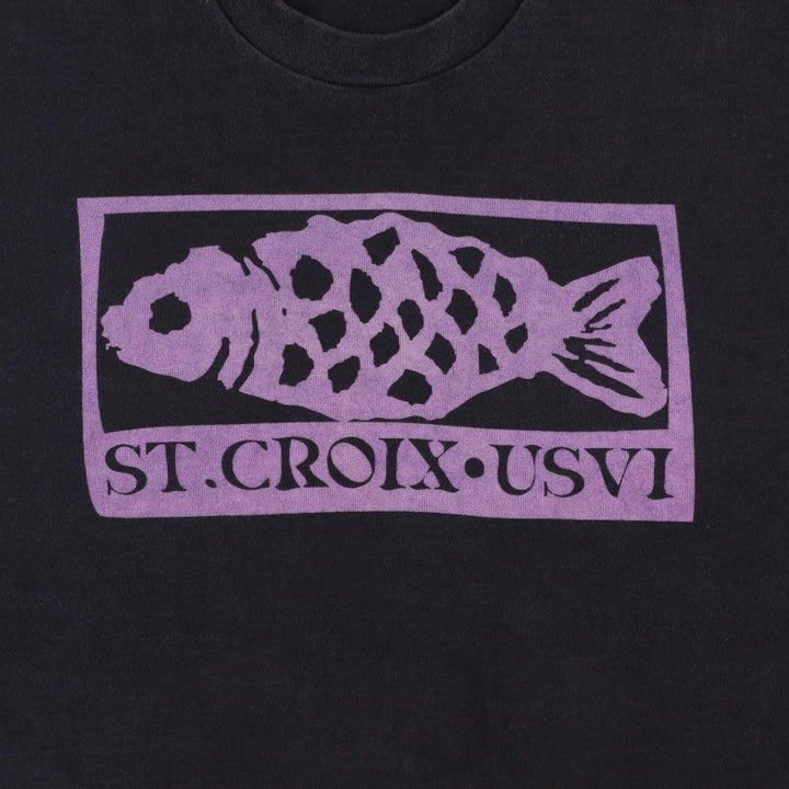 Fish print T-shirt, men's size L equivalent, vintage. unclear black type Vintage Second Hand