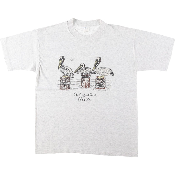 TNT Pelican Pattern Print T-Shirt, Made in USA, Men's Size L (Equivalent), Vintage cotton gray type Vintage Second Hand