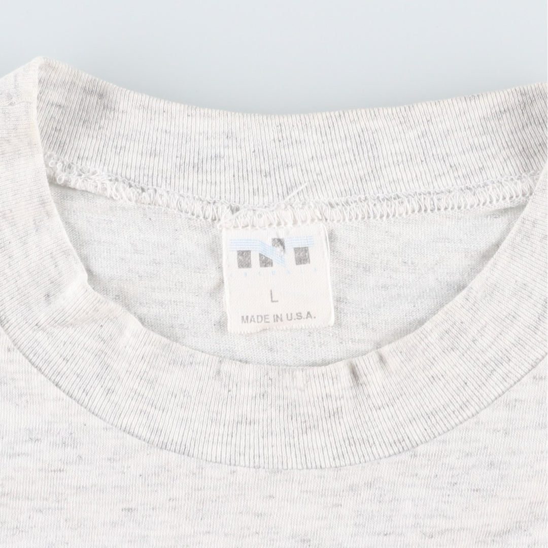 TNT Pelican Pattern Print T-Shirt, Made in USA, Men's Size L (Equivalent), Vintage cotton gray type Vintage Second Hand