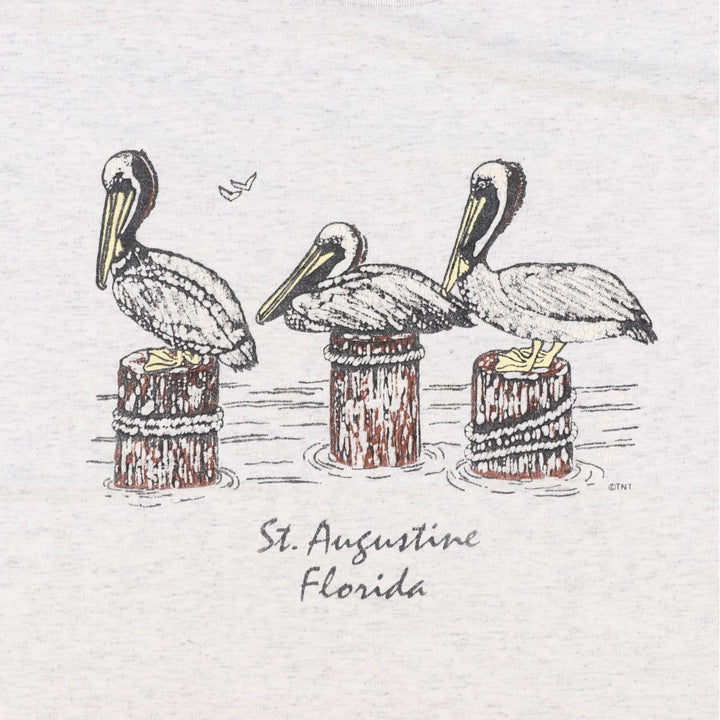 TNT Pelican Pattern Print T-Shirt, Made in USA, Men's Size L (Equivalent), Vintage cotton gray type Vintage Second Hand