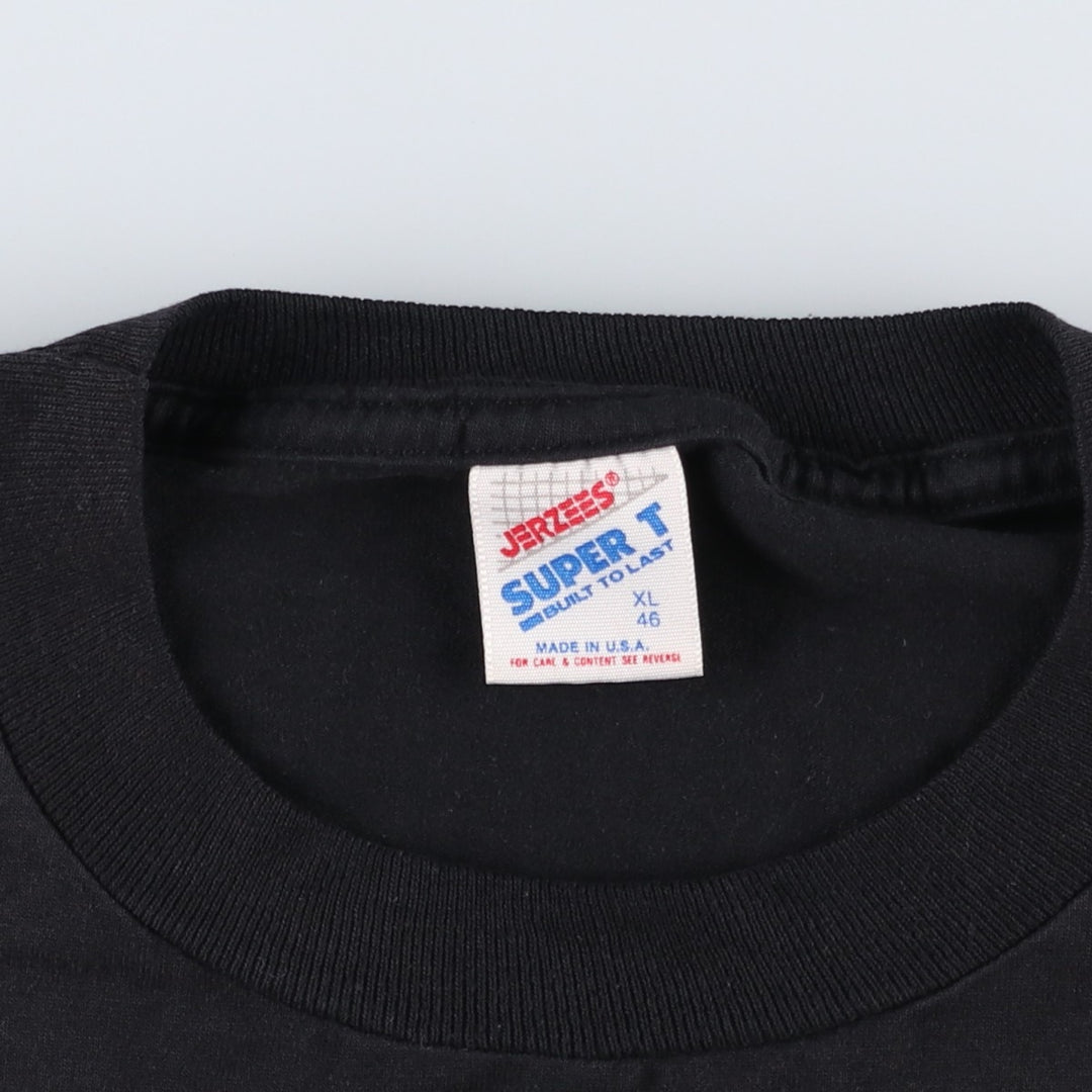 90'S Jerzees SUPER T Print T-Shirt, Made in USA, Men's XL equivalent, Vintage cotton black type Vintage Second Hand