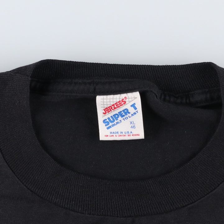 90'S Jerzees SUPER T Print T-Shirt, Made in USA, Men's XL equivalent, Vintage cotton black type Vintage Second Hand