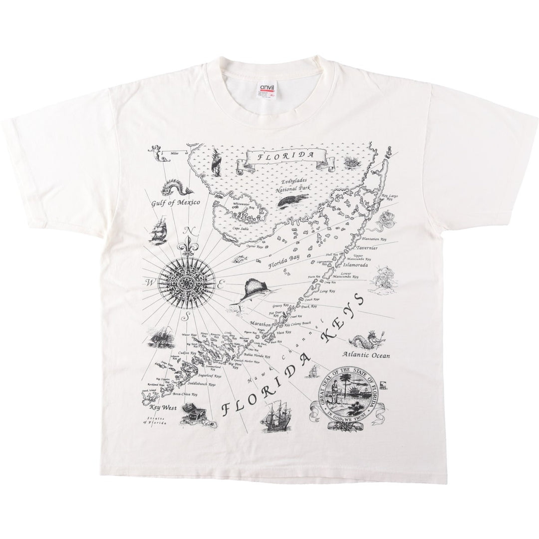 90'S Anvil Printed T-shirt Made in USA Men's XL Vintage cotton white type Vintage Second Hand