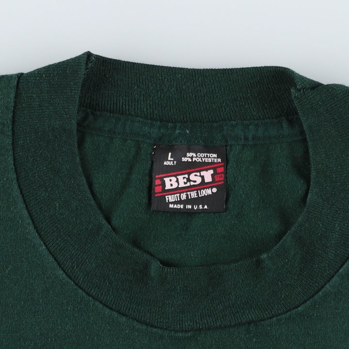 90'S Fruit of the Loom Best Printed T-shirt, Made in USA, Men's L size, Vintage cotton Green type dark green Vintage Second Hand