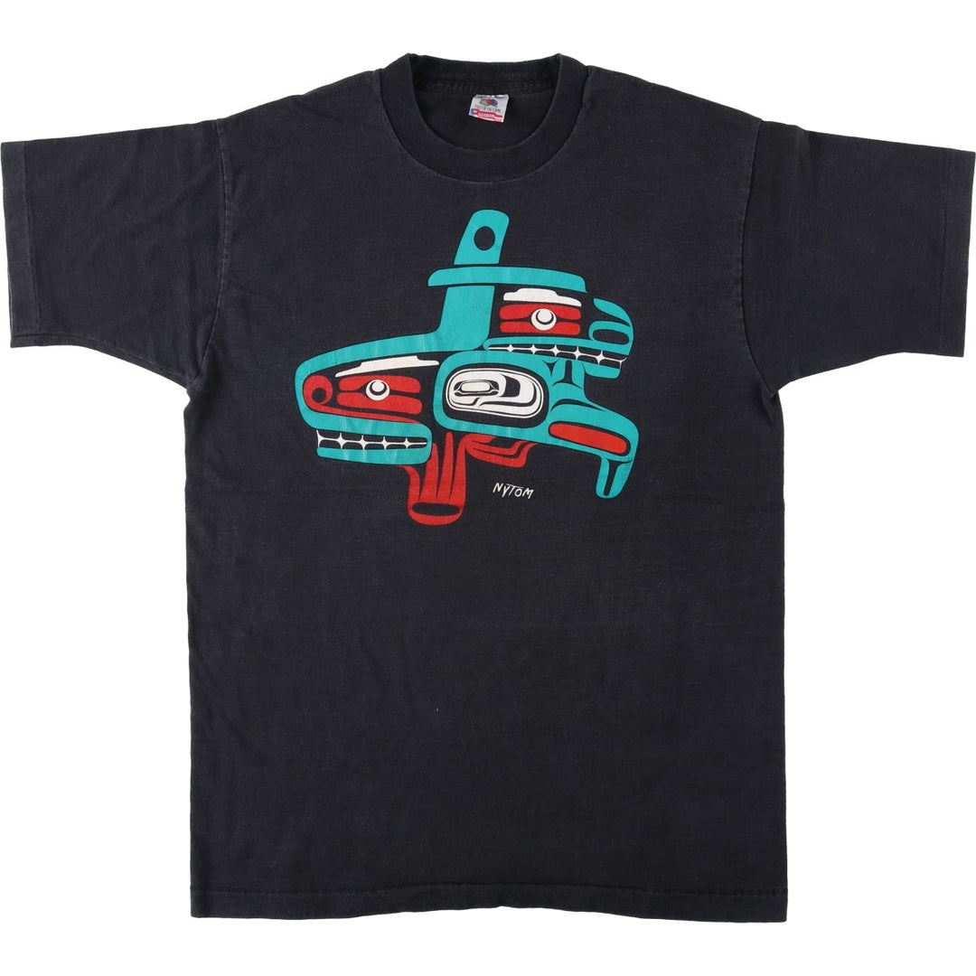 90'S Fruit of the Loom printed T-shirt, made in the USA, men's size L, vintage cotton black type Vintage Second Hand