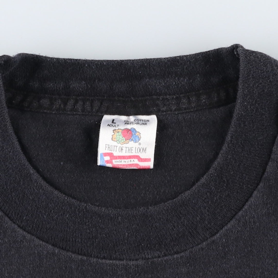 90'S Fruit of the Loom printed T-shirt, made in the USA, men's size L, vintage cotton black type Vintage Second Hand