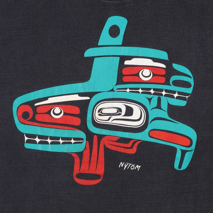 90'S Fruit of the Loom printed T-shirt, made in the USA, men's size L, vintage cotton black type Vintage Second Hand