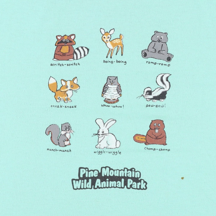90'S Screen Stars Pine Mountain Wild Animal Park Advertising T-Shirt, Made in USA, Men's XL equivalent. cotton Mint green Vintage Second Hand