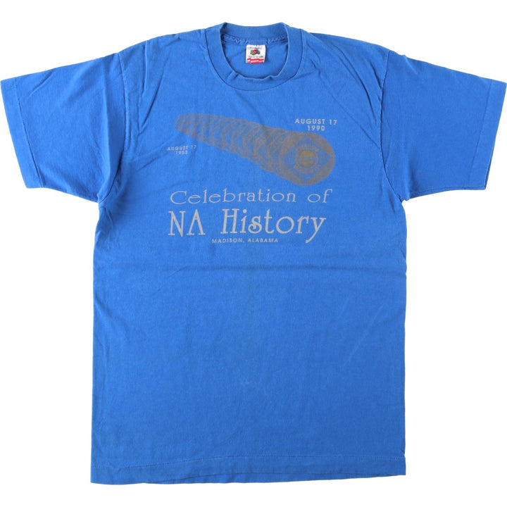 90'S Fruit of the Loom printed T-shirt, made in the USA, men's size L, vintage cotton blue type Vintage Second Hand
