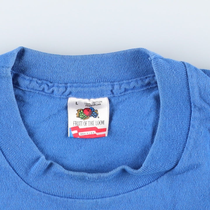 90'S Fruit of the Loom printed T-shirt, made in the USA, men's size L, vintage cotton blue type Vintage Second Hand