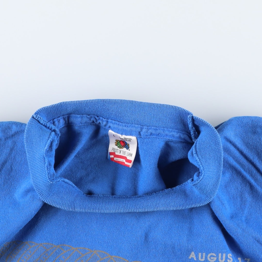 90'S Fruit of the Loom printed T-shirt, made in the USA, men's size L, vintage cotton blue type Vintage Second Hand