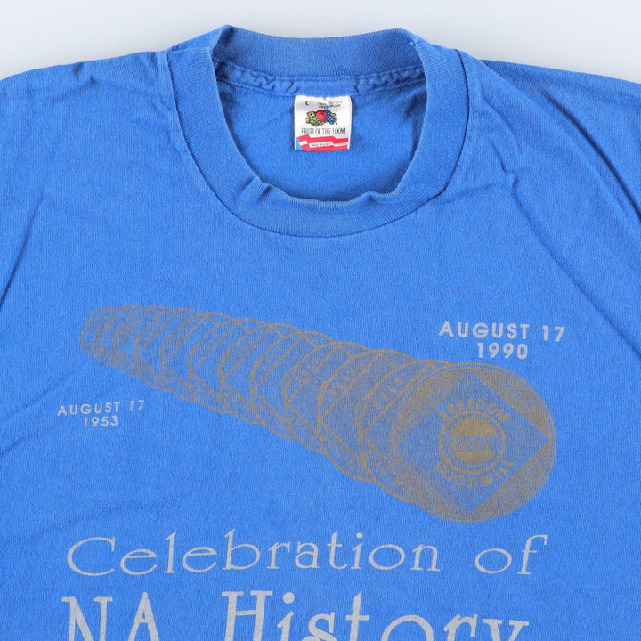 90'S Fruit of the Loom printed T-shirt, made in the USA, men's size L, vintage cotton blue type Vintage Second Hand