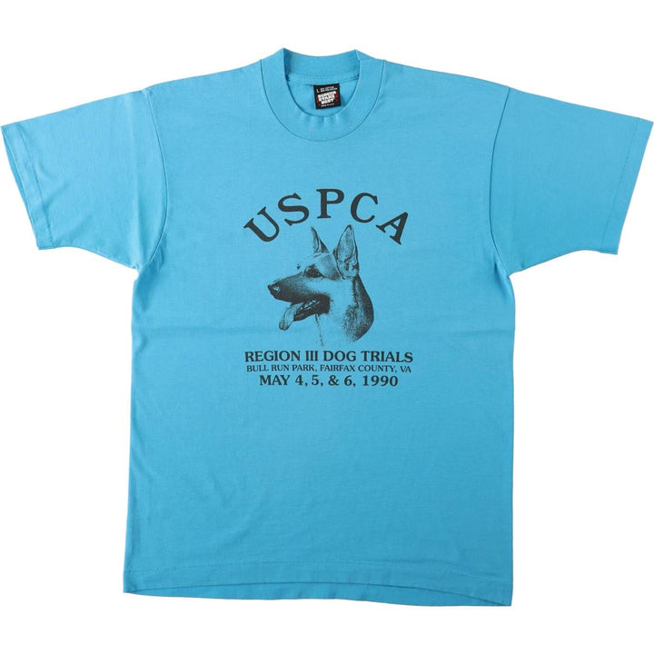 90'S Screen Stars Best Dog Print T-Shirt, Made in USA, Men's Size L (approx.), Vintage cotton Blue type light blue Vintage Second Hand