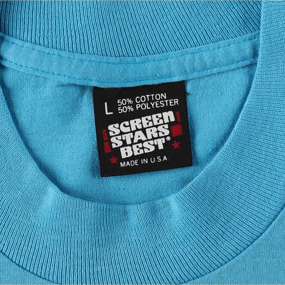 90'S Screen Stars Best Dog Print T-Shirt, Made in USA, Men's Size L (approx.), Vintage cotton Blue type light blue Vintage Second Hand