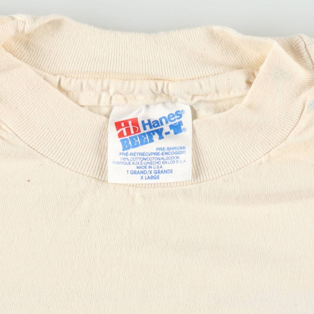 90'S Hanes BEEFY-T Printed T-shirt Made in USA Men's XL Vintage cotton unbleached Vintage Second Hand