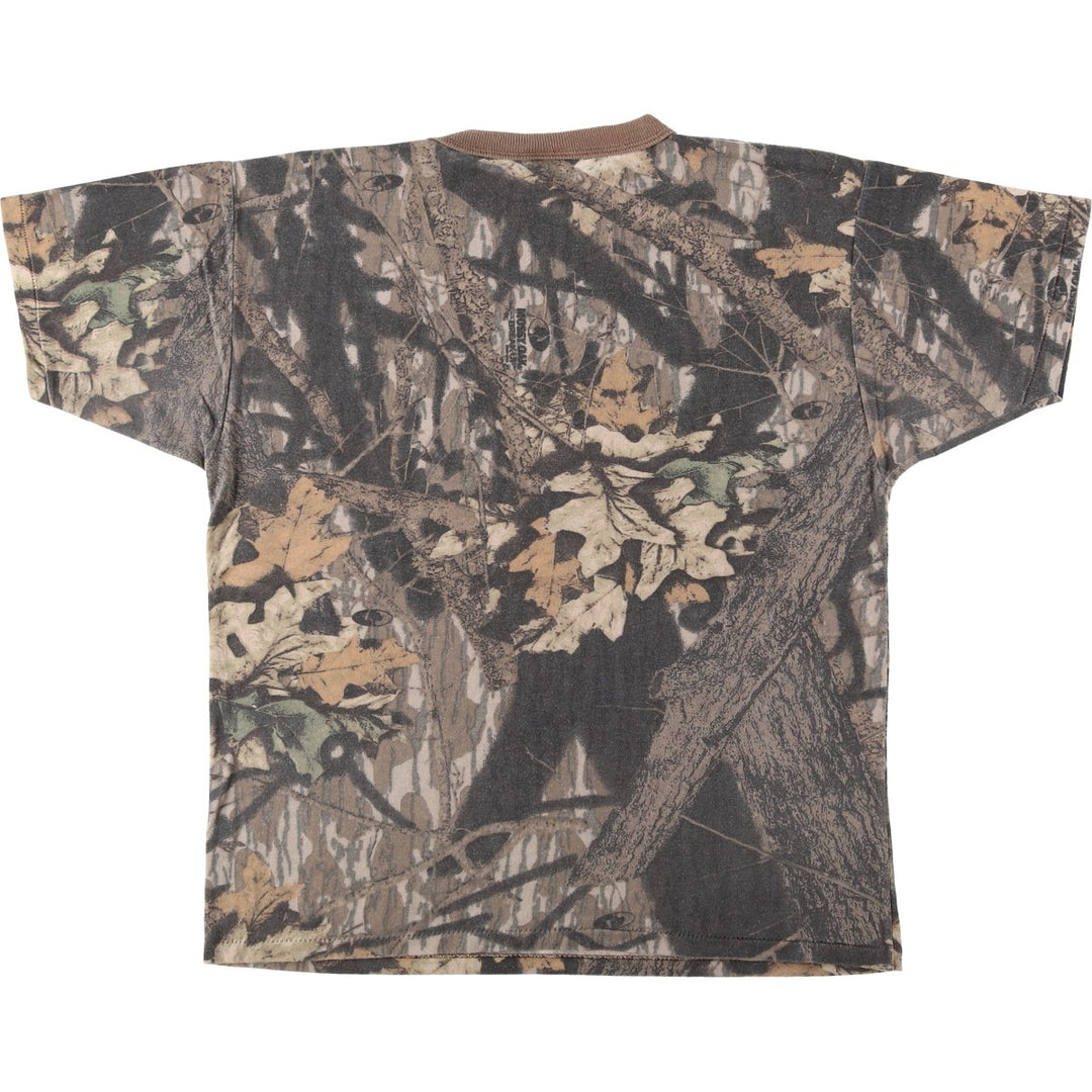 90'S ACE SPORTSWEAR Camouflage Pattern Real Tree Camo Pocket T-Shirt, Made in USA, Men's Size L (Equivalent), Vintage polyester Khaki type brown Vintage Second Hand