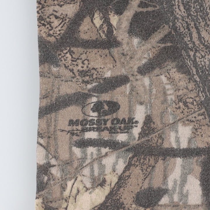 90'S ACE SPORTSWEAR Camouflage Pattern Real Tree Camo Pocket T-Shirt, Made in USA, Men's Size L (Equivalent), Vintage polyester Khaki type brown Vintage Second Hand