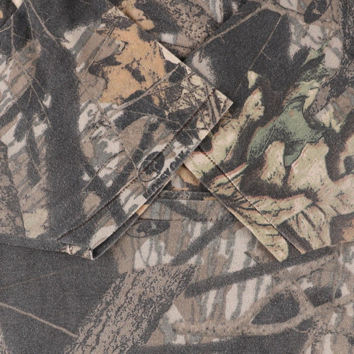 90'S ACE SPORTSWEAR Camouflage Pattern Real Tree Camo Pocket T-Shirt, Made in USA, Men's Size L (Equivalent), Vintage polyester Khaki type brown Vintage Second Hand